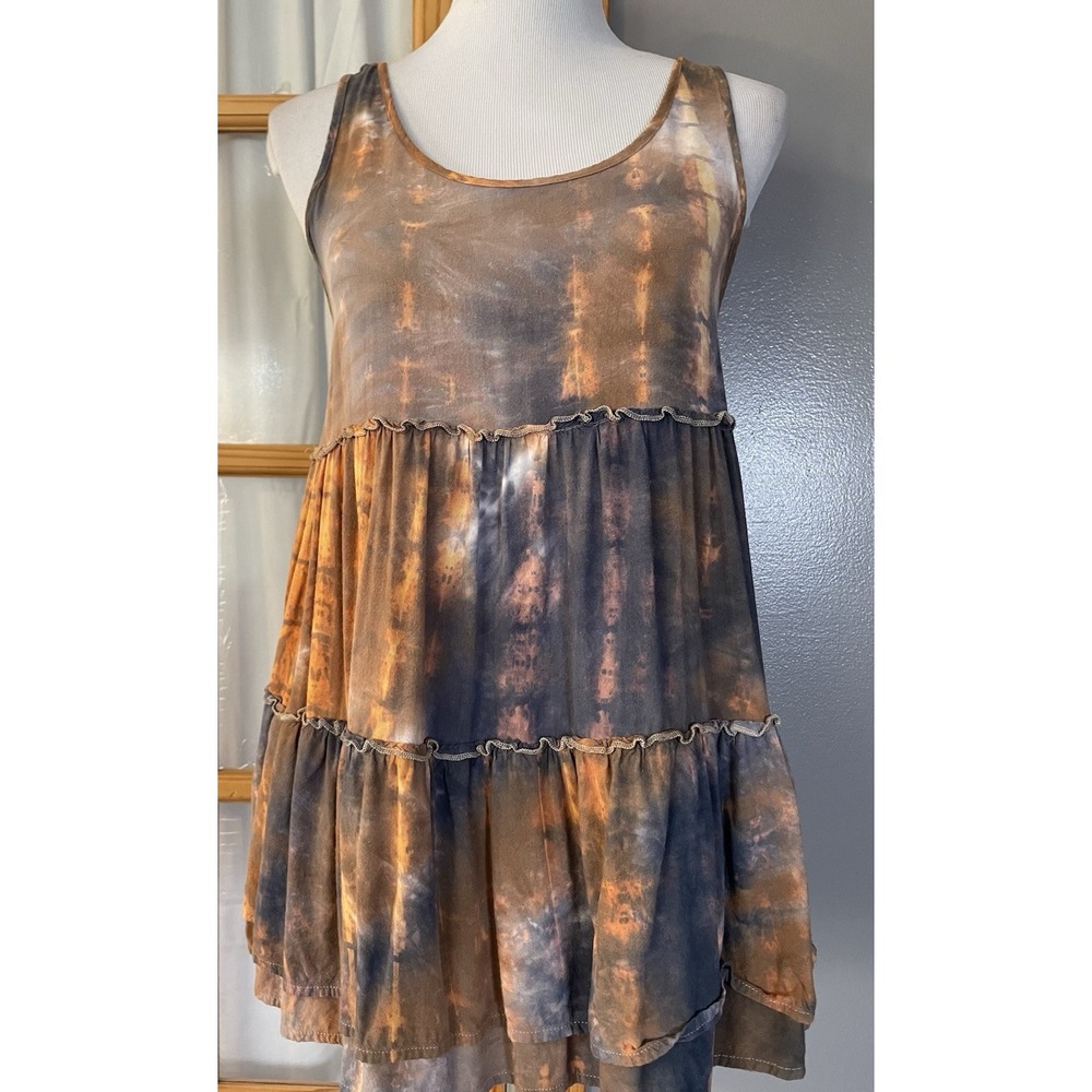 Entro Tiered Tie Dyed Tank Top Sz M Brown Beige Sleeveless Peasant Boho